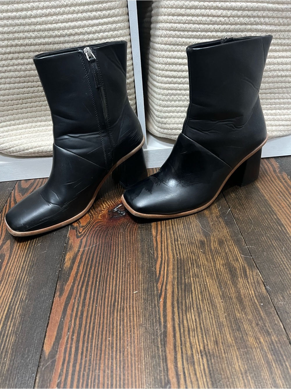 Women's Black Leather Ankle Boots - Sleek Block Heel